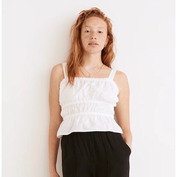 Madewell Poplin Sophia Peplum Tank Women's Blouse Top Shirt White Peasant M - Picture 1 of 8